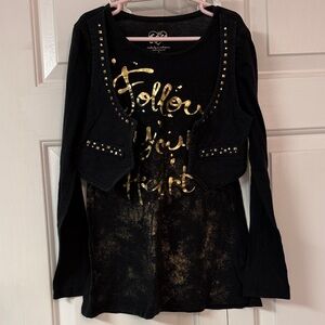 Justice Black and Gold Long Sleeve Tee